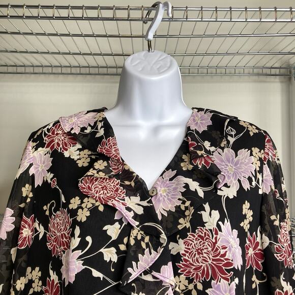 Laura Ashley Women's Dark Floral 100% Silk Blouse Size 8 Whimsigoth Moto Boho - Picture 7 of 12